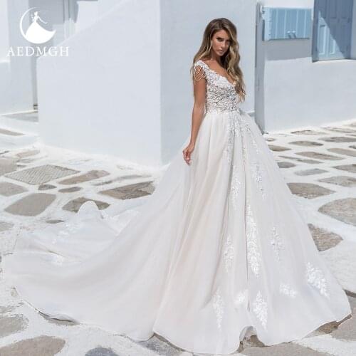 Aedmgh A-Line Wedding Dresses 2021 Sweetheart Sleeveless Tassel Charming Robe De Mariee Lace Appliques Beaded Vestido De Novia