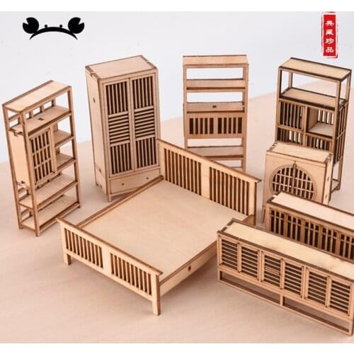 2pcs Laser Cut Dollhouse Furnitures Wooden 3D Puzzle Locker Miniature Models Doll House Accessories Handcraft Toys
