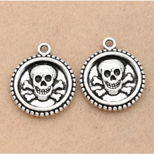 5pcs Antique Silver Plated Skull Pirate Charm Accessories Pendants Jewelry Diy Making Craft 27x22mm