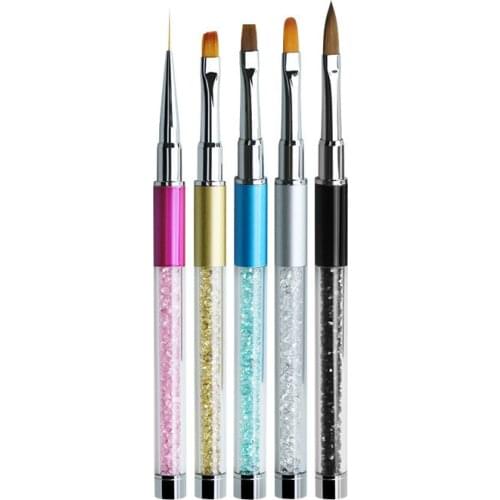 5 Style Nail Art Brush Pen Rhinestone Crystal Metal Acrylic Carving Polish Decoration Painting Drawing Salon Line Tools Manicure