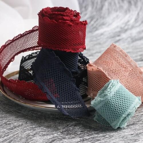 5yards 40mm Elastic Mesh Lace Edge Ribbon DIY Craft Hair Bow Brooch Accessories Gift Packing Decoration Riband