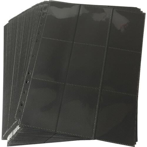 50 pages/Lot, 900 Pockets Side Insert Black Card Pages For Starndard Board Game Cards Side Loading Card Collection Pages