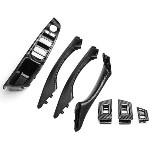 7Pcs Genuine Leather For BMW 5 Series F10 F11 F18 2010-2017 Car Interior Door Handle Inner Panel Pull Trim Cover Left Hand Drive