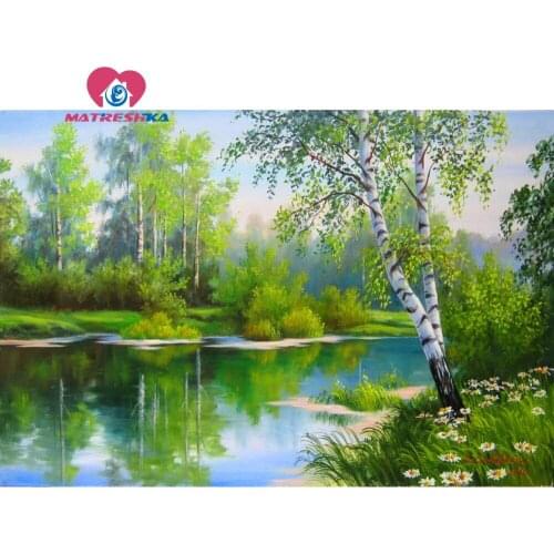 Diamond embroidery nature lake Table round diamond mosaic 5d 3d painting diamond Cross-stitch embroidery kits mosaic pictures