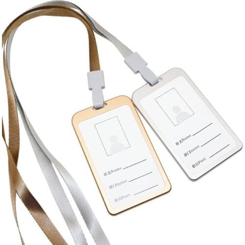 Aluminum Pocket Credit ID Card Badge Tag Holder Pass Case w/ Neck Strap Lanyard