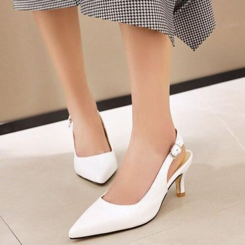 LIHUAMAO white high heel shoes slingbacks women pointed toe shoes ankle strap slip on party dacning wedding pumps large size 11