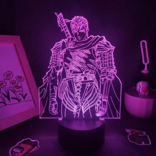 Berserk Anime Figure Guts 3D Lamps LED RGB Night Lights Birthday Neon Gift For Friend Bedroom Manga Coffee Table Desk Decoration