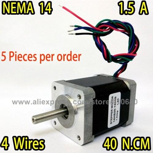 FREE SHIPPING 5 pieces per lot stepper motor 14HS20-1504S L52mm Nema14 with 1.8deg 1.5 A 40 N.cm with bipolar 4 lead wires