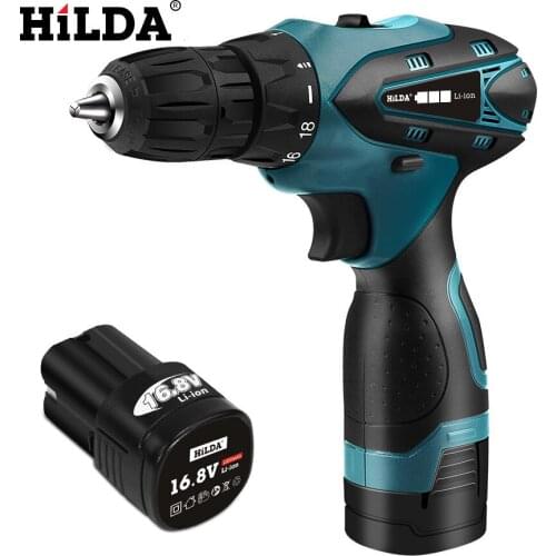 16.8v cordless screwdriver electric drill two-speed rechargeable lithium battery LED light 2pcs waterproof hand drill