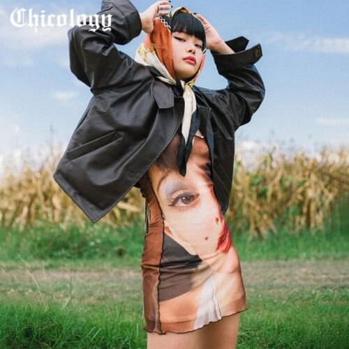 Chicology Women Summer 2021 Women Print Sling Dress Sexy Loose A Style Mini Fashion Street Wear Sleeveless Y2K Dresses