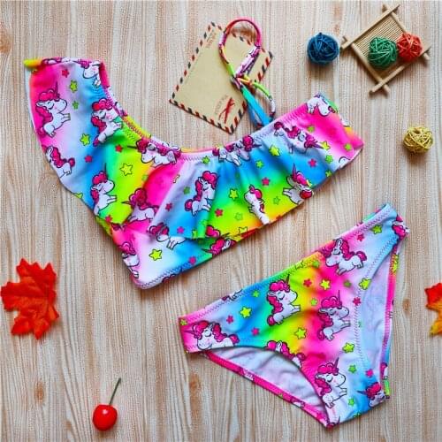 Childrens Cartoon Unicorn Swimsuit Kid Girl Summer Colorful Rainbow Swimwear Swimming Set