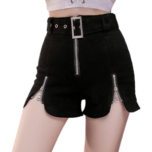 High Street Sexy Stylish Short Jeans Slit Zipper Skinny Bodycon Denim Shorts High Waisted Skinny Jeans Black Jeans 2019