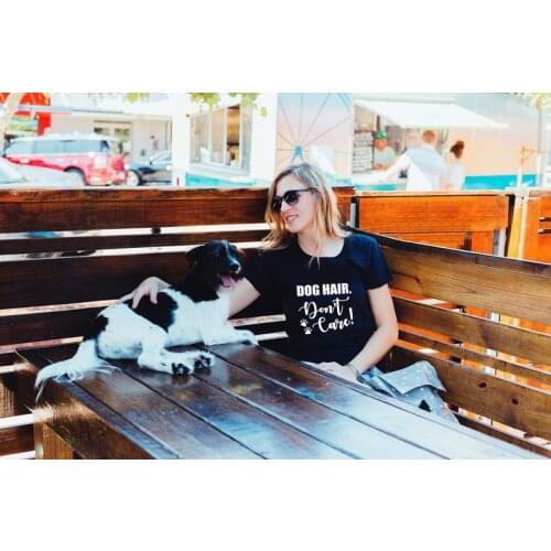 Dog Hair Don't Care Funny Dog Lover T-Shirt Summer Short Sleeve Dog Mum T Shirt Casual Pet Mom Shirt Gifts for Dog Lover