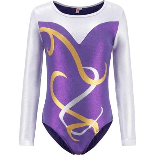 5-12Y Gymnastics Dancesuit Girls Long Sleeve Dance Leotards Child Striped Costumes Leotards Kids Ballet suits New