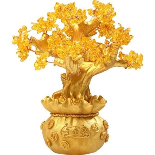 GOLD RESIN CRYSTAL PLANT CRAFTS LUCKY LIVING ROOM HOME PORCH WINE CABINET DECORATIONS PACHIRA MACROCARPA DECORATION CREATIVE