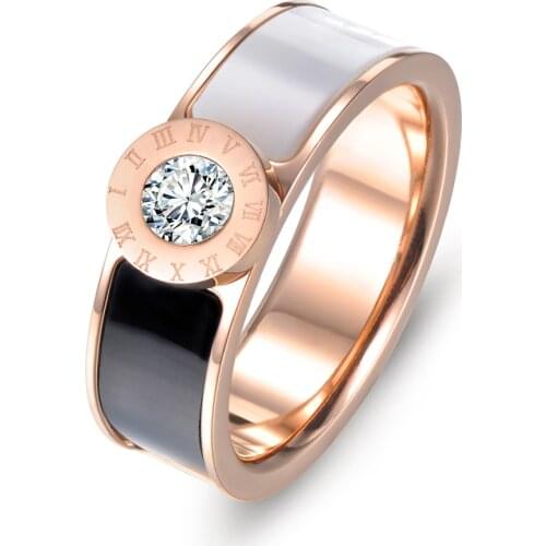 Lokaer Classic Stainless Steel Fine Brand Jewelry Acrylic & Shell Roman Alphabet Rings Bridal Wedding Engagement Ring R17033