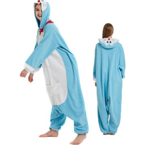 Blue Cat Onesies Womens Pajamas Animal Kigurumi Adults Halloween Costume One-Piece Pijamas Cosplay Suit Sleepwear Onesieshow