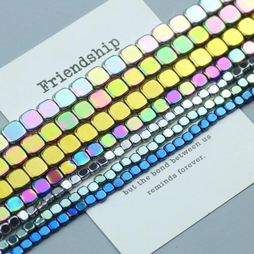 Rounded square Natural Hematite Stone beads for Jewelry Making DIY Bracelets Charms Loose Spacer Beads 4mm 6mm 8mm Accessories