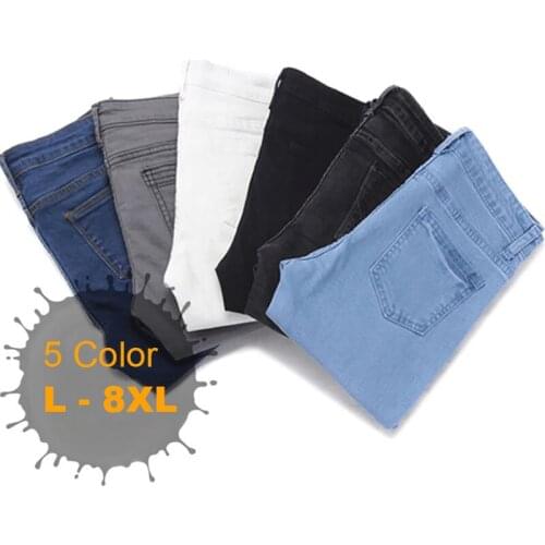 L-8XL 5 Color Plus Size Jeans Female 2021 Korean Style Slim Five-Pocket Trousers Female Summer 6хl Women Stretch Pencil Pants