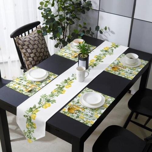 Summer Lemon Leaves Flowers Table Runner Placemat Set Tablecloth Dining Table Mat Home Wedding Table Decoration