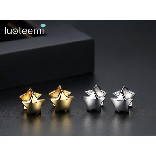 LUOTEEMI Small Star Stud Earrings for Women Girls Party Dating Double Color Korean Fashion Jewelry Aretes De Mujer Modernos