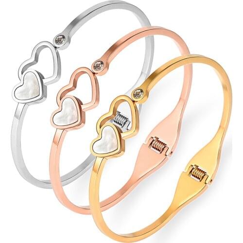 Fashion Lover Charm Bracelets Stainless Steel Black Gold Color Metal Buckle Bangles Female Party Simple Jewery