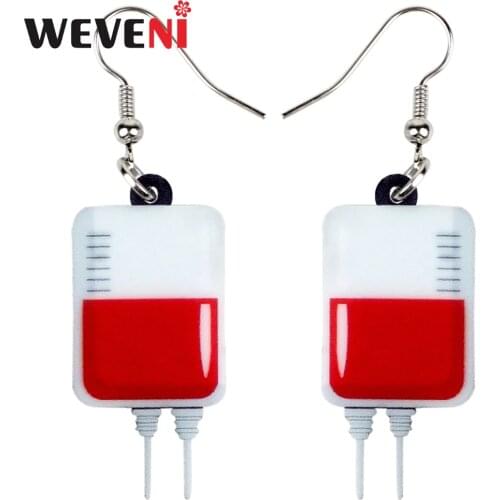 WEVENI Acrylic Halloween Fashion Blood Plasma Bag Earrings Drop Dangle Trendy Cute Jewelry For Women Girls Female Anime Charms