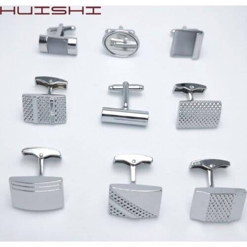 HUISHI Fashion Laser Engraved Designs Cufflinks Luxury Mens Shirts Silvery Cufflink High Quality Glossy Cat Eye Drill Jewelry