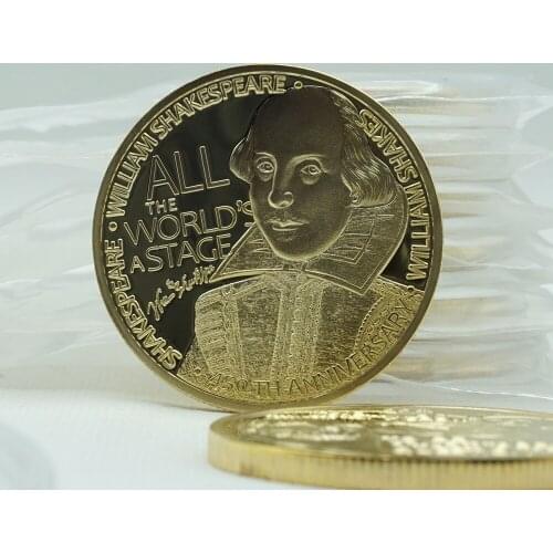 One sample The Famous United Kingdom Writer William Shakespeare Commemorative Coins Gold Clad Coin Free Shipping