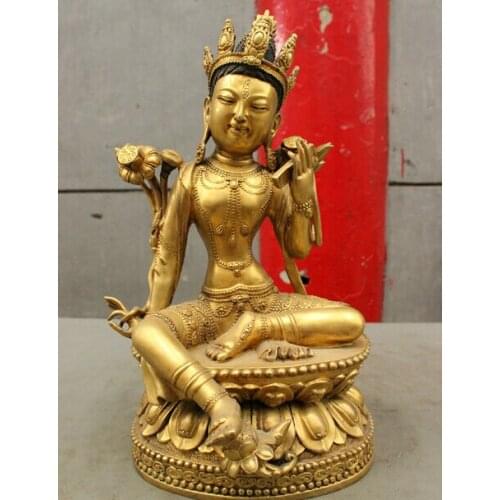 Wholesale factory 12 Tibet Buddhism Pure Bronze 24K Gold Protect Kwan-Yin Green Tara Buddha Statue AE1024 AB1025