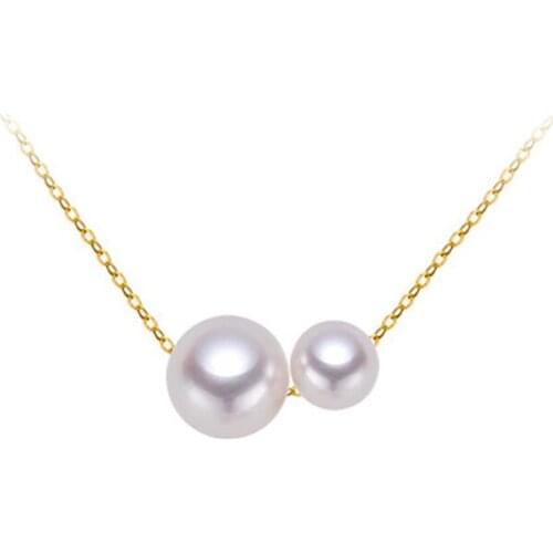 Sinya Classical 18k gold necklace with 2pcs Natural Round Pearls for ladies women Mom girls gift Length 45cm au750 gold chains