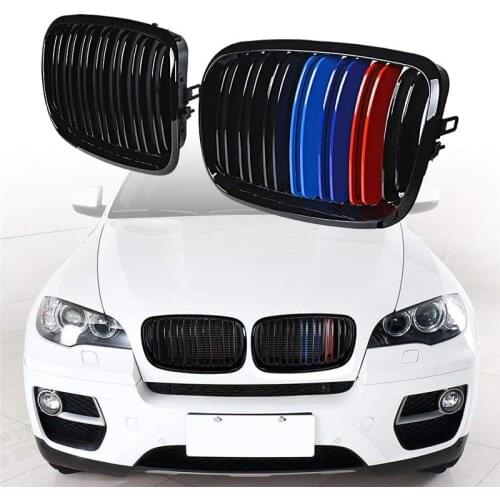 A Pair L+R Front Gloss Black/Matte Black Dual Slat Kidney Grille Front Grill For BMW E70 X5 E71 X6 2007-2013 Auto Accessories