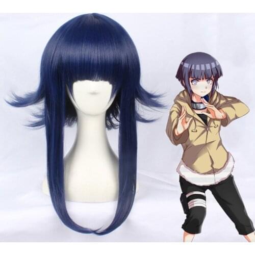 Anime Hyuga Hinata Cosplay Wig Straight Blue Synthetic Hair For Adult+ Free Wig Cap