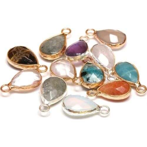 Natural Stone Pendants Waterdrop Shape Faceted Agates Rose Quartz Amethysts Stone Charms for Jewelry Making Necklace Bracelet