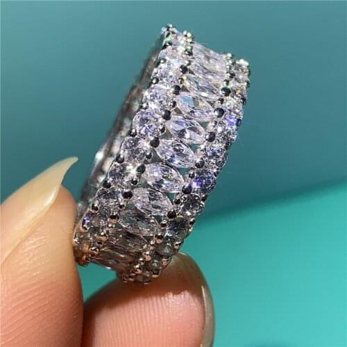 Drop Shipping High Quality Luxury Jewelry 925 Sterling Silver Marquise Cut 5A Zircon Stack Promise Women Wedding Band Ring Gift