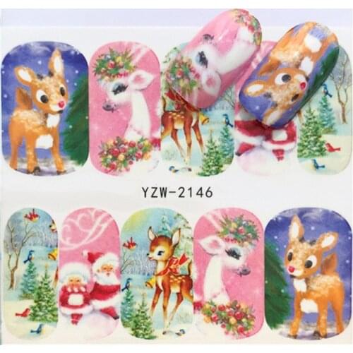 Christmas Cute Deer Nail stickers art decorations slider adhesive Water Transfer decals manicure lacquer accessoires polish foil