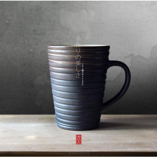 Handmade Zakka Japan Style Couples cermaic mugs cups with handgrip Metallic Glazed Striped porcelain drinkware tea coffee cups