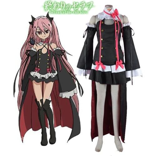 Seraph of the End Vampire Krul Tepes Cosplay Costume Black Lolita Dress