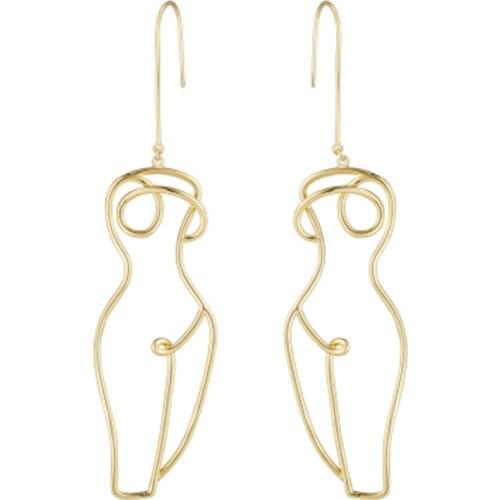 SRCOI Fashion Abstract Lady Body Gold Silver Color Outline Drop Earrings Women Unique Statement Wire Earrings Dangle Earrings