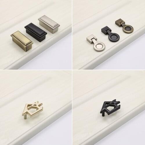 Modern Handle Mini Button Knob House Shape Pull Alloy Simple Rectangle Panel Black/Silver/Brushed Copper Decor Minimalist +screw