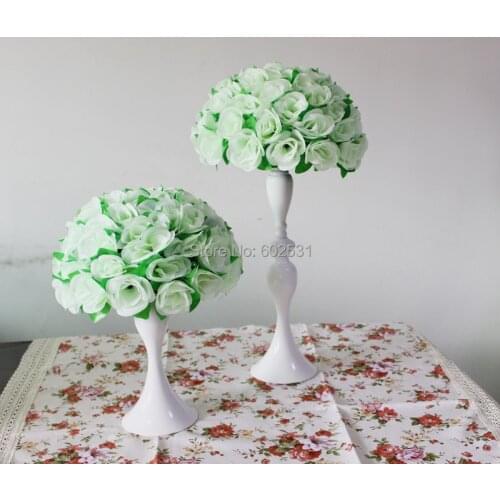 SPR 10pcs/lot 30cm 12 inch ivory with green leaves kissing flower ball wedding artificial flowers decorations free shipping