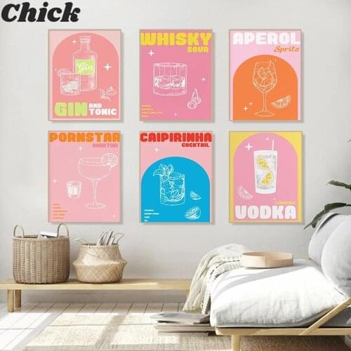 Wine Kitchen Poster Print Cocktail Liquor Drink Canvas Print Vintage Wall Art Painting Pictures Dining Room Restaurant Bar Decor