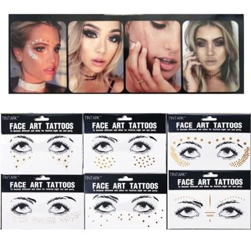 Waterproof Temporary Tattoo Sticker on Face Stars Choker Pattern Freckles Gold Line Streak Tattoo Art Flash Tatoo Fake for Women