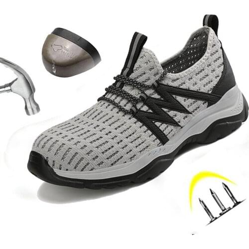 Safety Shoes For Men Breathable Mesh Lace Up Rubber Sole Steel Toe Anti Smashing Puncture-resistant Indestructible Working Boots