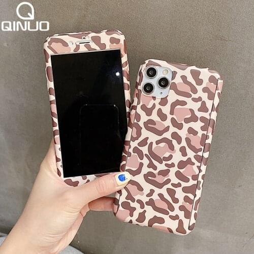360 Full Protection Cover+Tempered Glass For iPhone 11 12 Pro Max Mini XS X XR 6 6S 7 8 Plus SE 2020 Cow Leopard Print Hard Case