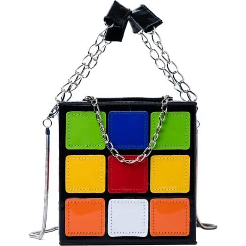 PU Leather Fashion Casual Cube Shape Shoulder Bags Women Clutch Purse Stereotypes Small Square Bag Lady Colorful Crossbody Bags