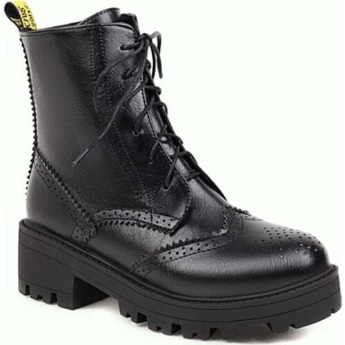 Ochanmeb Big Size 43 Martens Booties Womens Laser Cut out Brogues Oxford Boots Shoes Woman Hollow Out Cross Tied Platform Boots