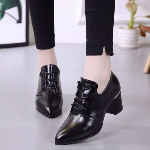 Tenis Feminino Zapatillas ladies high heels women shoes woman pumps Fugu square head and middle heel lace deep single sho U14-80