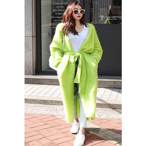 Angola Sweater Women Luxury mink cashmere sweater jacket coat long Length big cardigan female knee cardigan Free Shipping JN464
