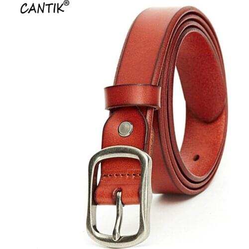 CANTIK Womens Top Quality Solid Pure Cowhide Leather Belt Alloy Pin Buckles Metal Clothing Accessories Women 2.8cm Width FCA031